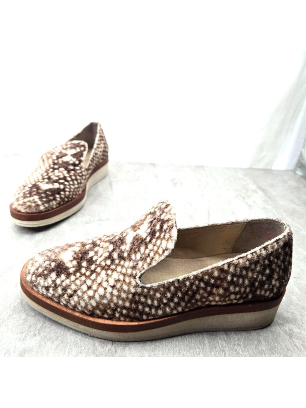 Free People Slip On‎ Shoes Size 6 Brown Velour Animal Print Preppy Loafers